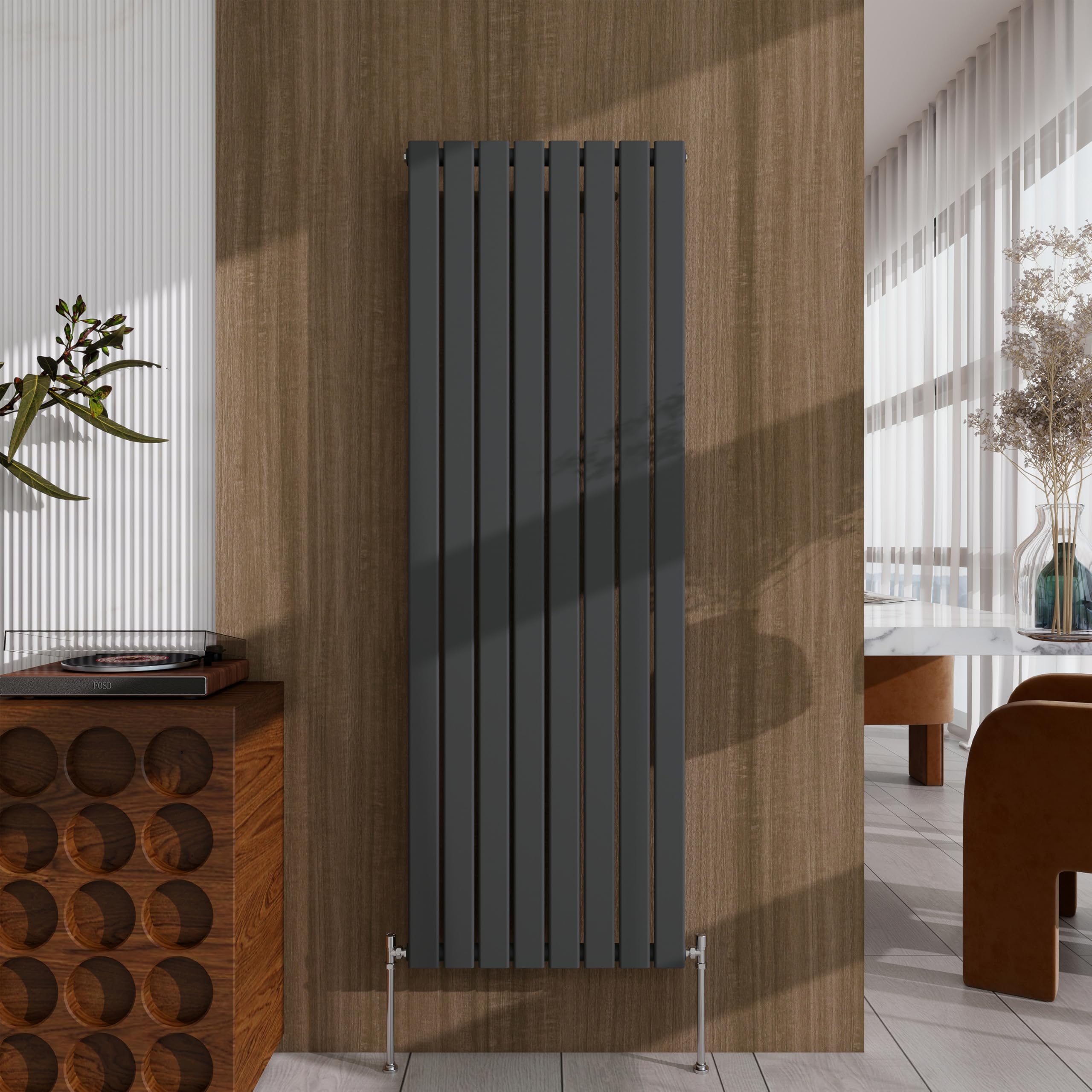 Anthracite Vertical Designer Radiator – 1600×544mm Single Panel Flat – Modern Central Heating Bathroom Radiator