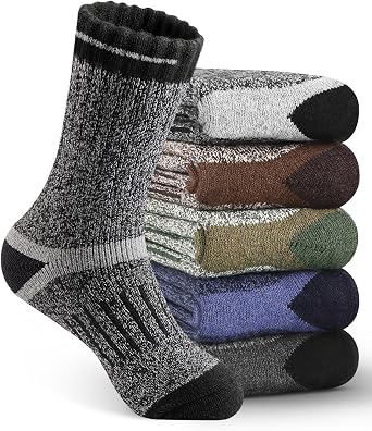 BESTENA 5 Pairs Mens Merino Wool Hiking Socks Thermal Socks for Men Winter