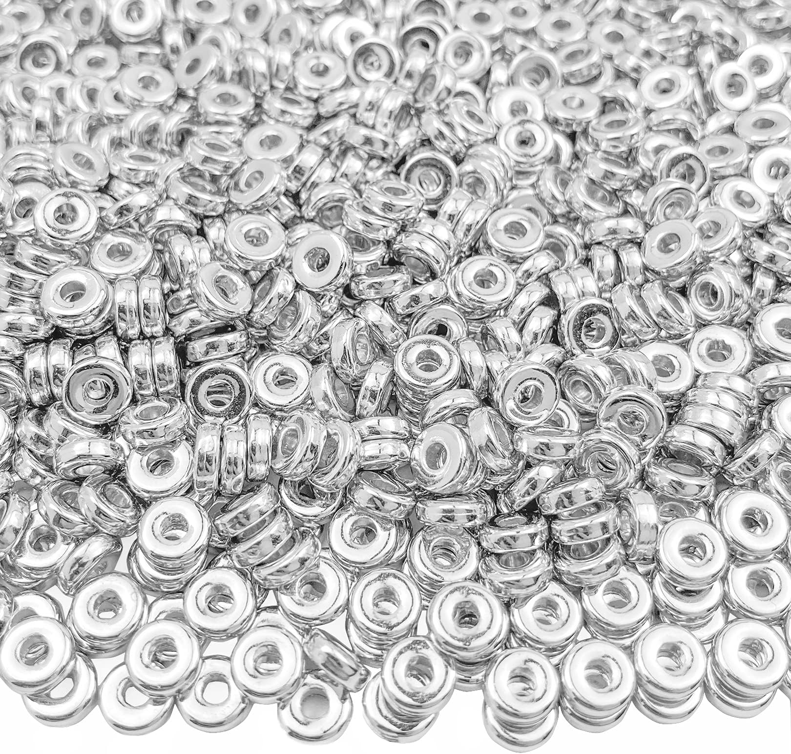 Mulutoo1200pcs 6mm Flat Disc Spacer Beads Round CCB Rondelle Beads Spacers for Bracelet Necklace Jewelry DIY Crafts Making (Silver)