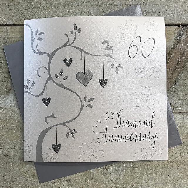 white cotton cards Diamond Wedding, Handmade 60th Card (Anniversary Tree, Code AB60)