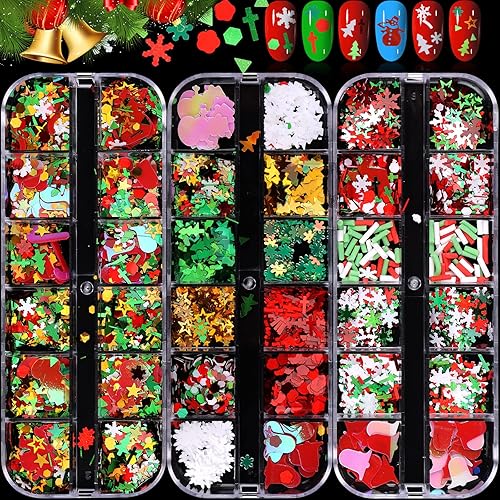 36 Grids Christmas Nail Art Sequins, EBANKU Holographic Snowflakes Xmas