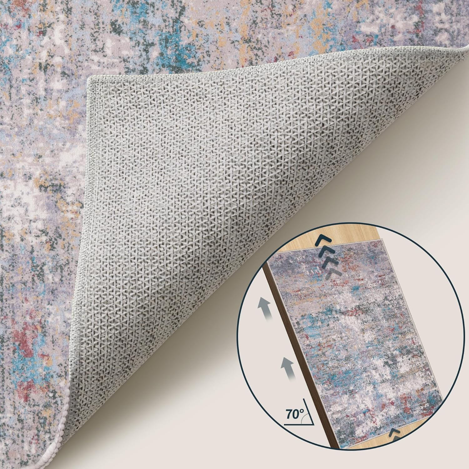 Tangsoo Abstract 3x5 Area Rug, Washable Non Slip Indoor Rugs, Modern Accent Rug Print Small Carpet, Contemporary Soft Low Pile Rugs for Living Room Dorm Bedroom Bedside Entryway Blue/Grey