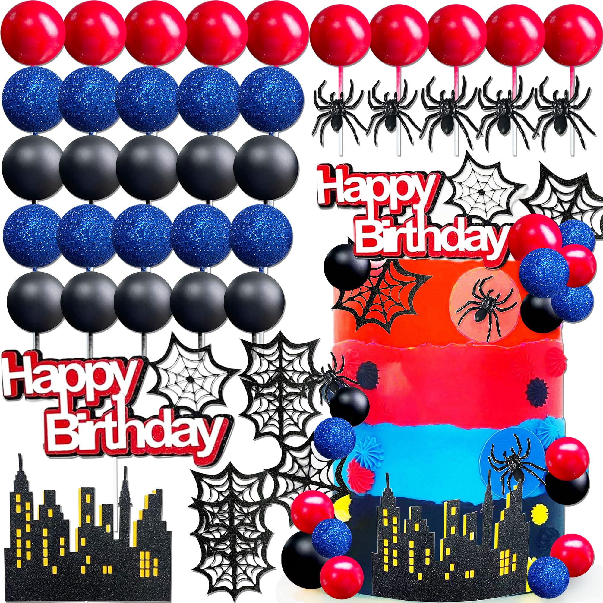 48Pcs Superhero Birthday Cake Decoration Superhero Party Favors Cupcake Cake Decoration Spider Cake Decoration