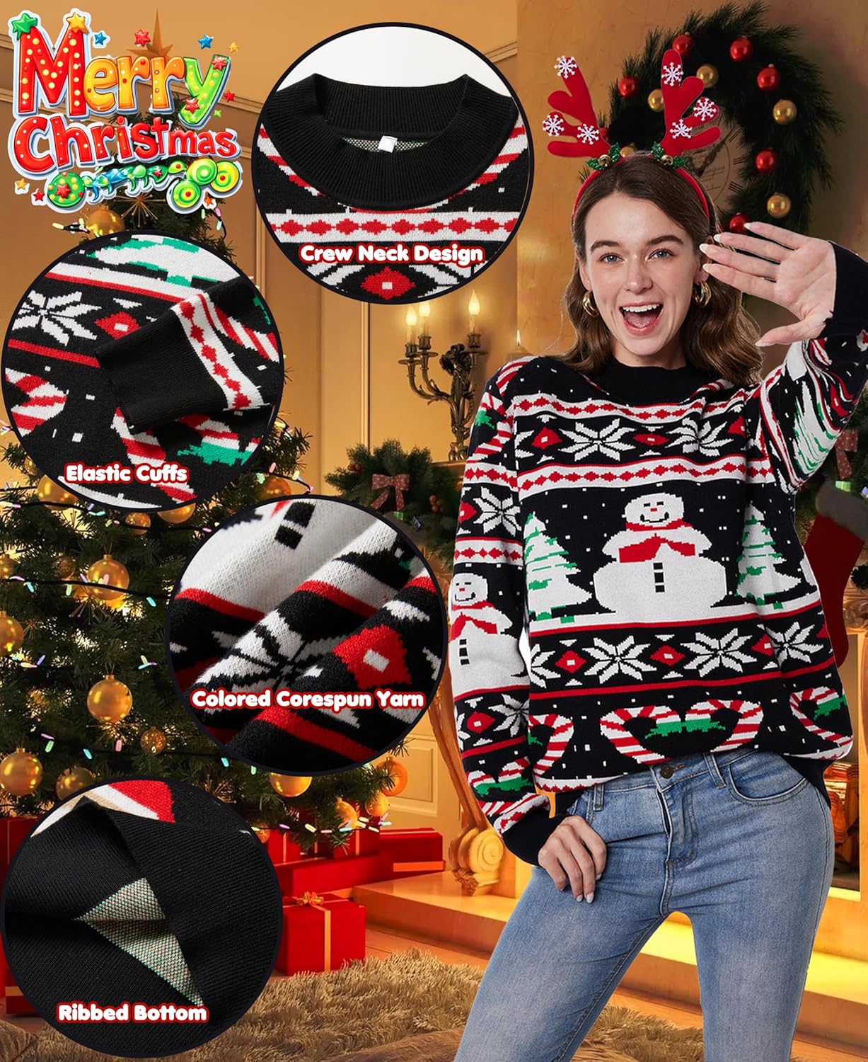 Unisex Ugly Christmas Sweaters Adult Long Sleeve Crewneck Sweaters Funny Top Pullover Xmas Party Family Gatherings - Image 4