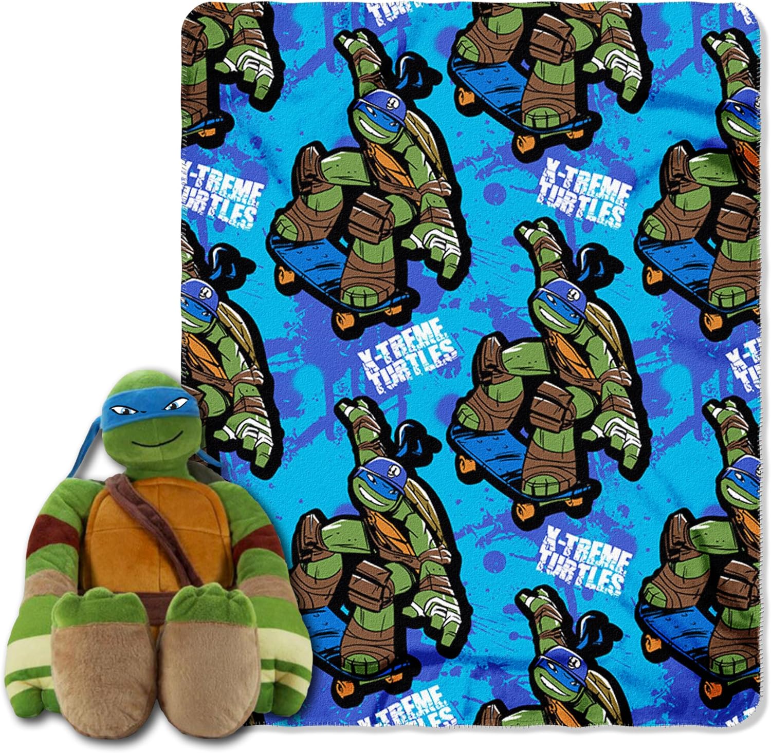 Northwest Teenage Mutant Ninja Turtles Character Hugger Pillow & Fleece Throw Blanket Set, 40" x 50", Leo Maxin