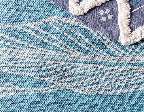 Miniatura 9 de Alfombra de exterior única de la colección botánica con parches retro, transicional para interior y exterior, de tejido plano