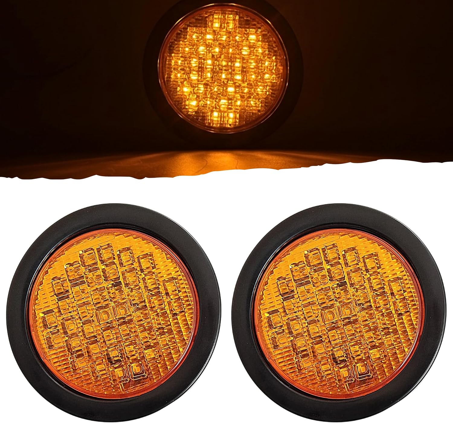 2x 4 Round LED Recessed Amber Strobe Light 40 LED DOT/SAE Approved IP67 Waterproof Super Bright High Powered Strobe Flash Pattern Towing Trailer w/Grommet + 3 Prong Plug 10-30V
