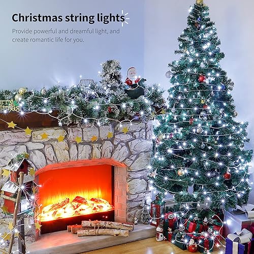 Miniatura 5 de oopswow Guirnalda de luces LED de color blanco, 100 luces LED enchufables con 8 modos para fiestas en interiores y exteriores, boda, hogar, patio,