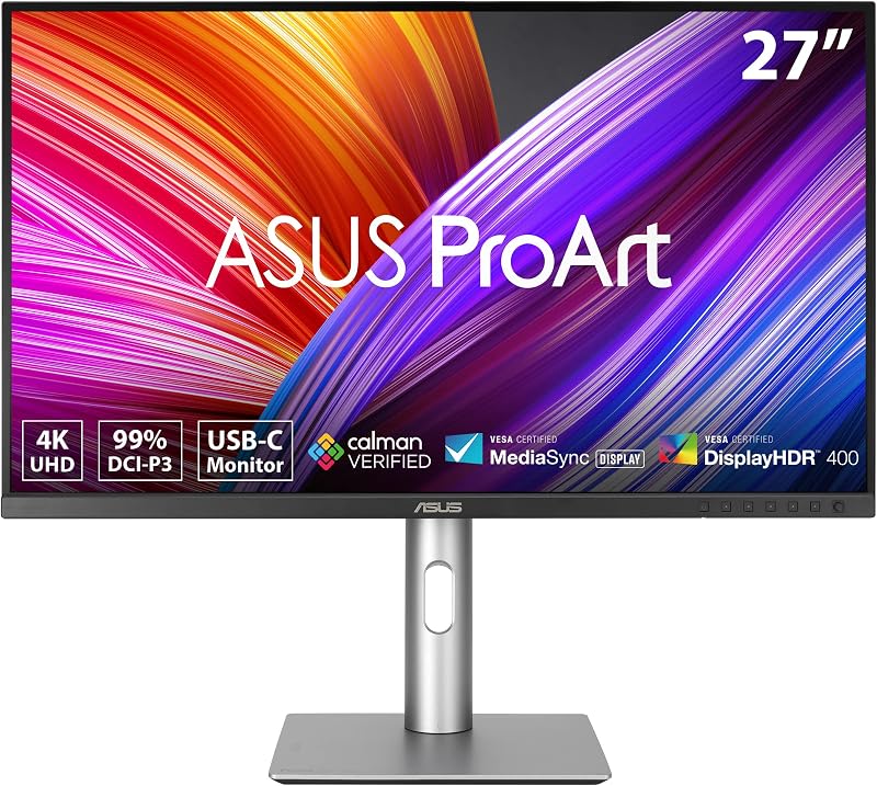 ProArt PA279CRV 27 Inch 4K UHD USB-C HDR Professional Monitor for Mac | Calman Verified, Delta E<2, Daisy Chain, IPS, USB-C PD 96W, Height Adjustable, 99% DCI-P3, 99% Adobe RGB
