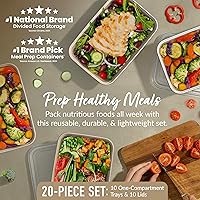 Vista 2 de Bentgo Prep - 20 piezas de contenedores reutilizables para preparación de comidas con 1 compartimento y tapas, materiales libres de PFAS y BPA