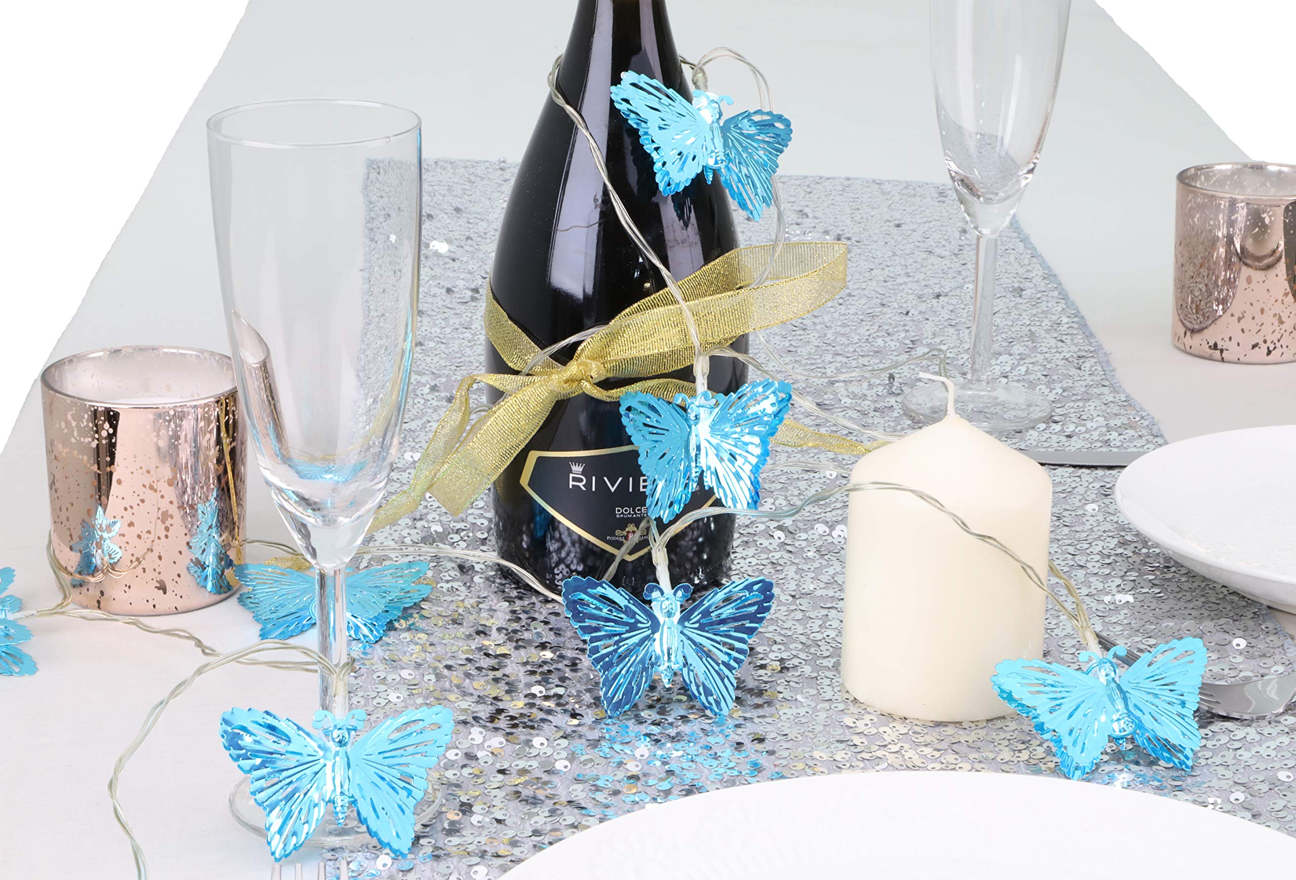 Christmas Concepts Turquoise Butterfly Shade Christmas Concepts® 10 White Battery Operated Led Lights With Shades - Christmas String Lights - Party Lights - Decorative Lighting (Turquoise Butterfly Shade)