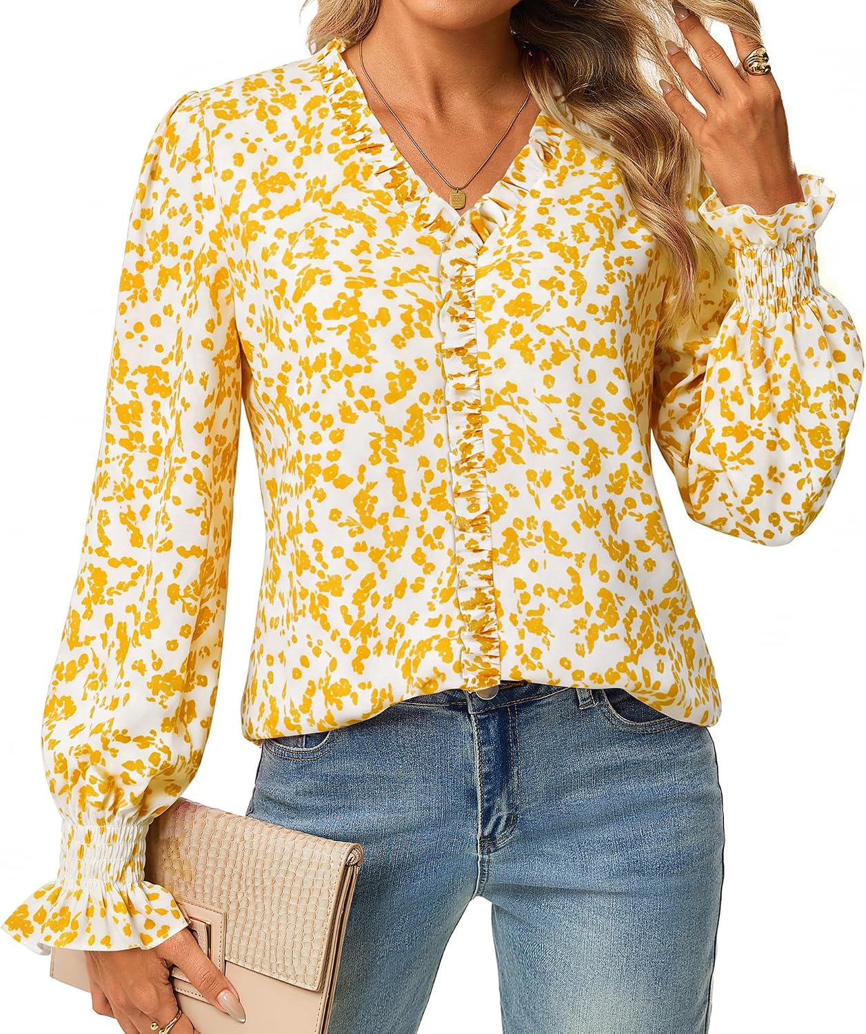 GRACE KARIN Womens Boho Tops Dressy Casual Chiffon Blouses Yellow XL