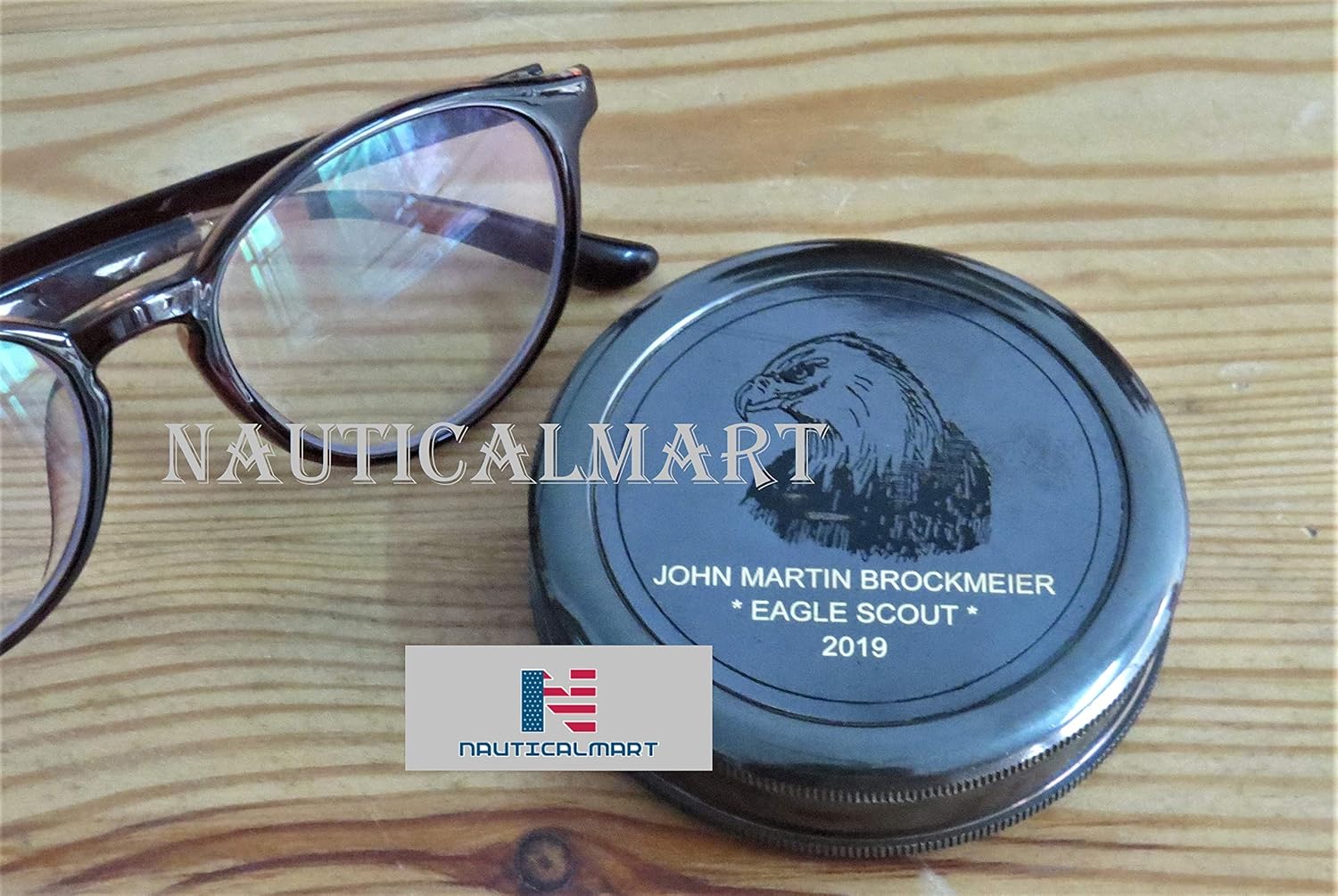 Engraved Eagle Brass Compass Personalized Compass