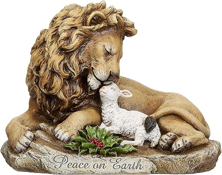 Josephs Studio by Roman - Lion and Lamb Statue, 8.5" H, Christmas Collection, Resin and Stone, Decorative, Religious Gift, Durable, Long Lasting