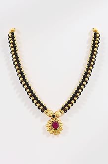 MEENAZ Traditional jewellery's Fancy Moti Pearl Gold Kolhapuri marathi Maharashtrian Thushi Mangalsutra Pendant Necklace for Women Jewellery Set Latest - THUSHI-134