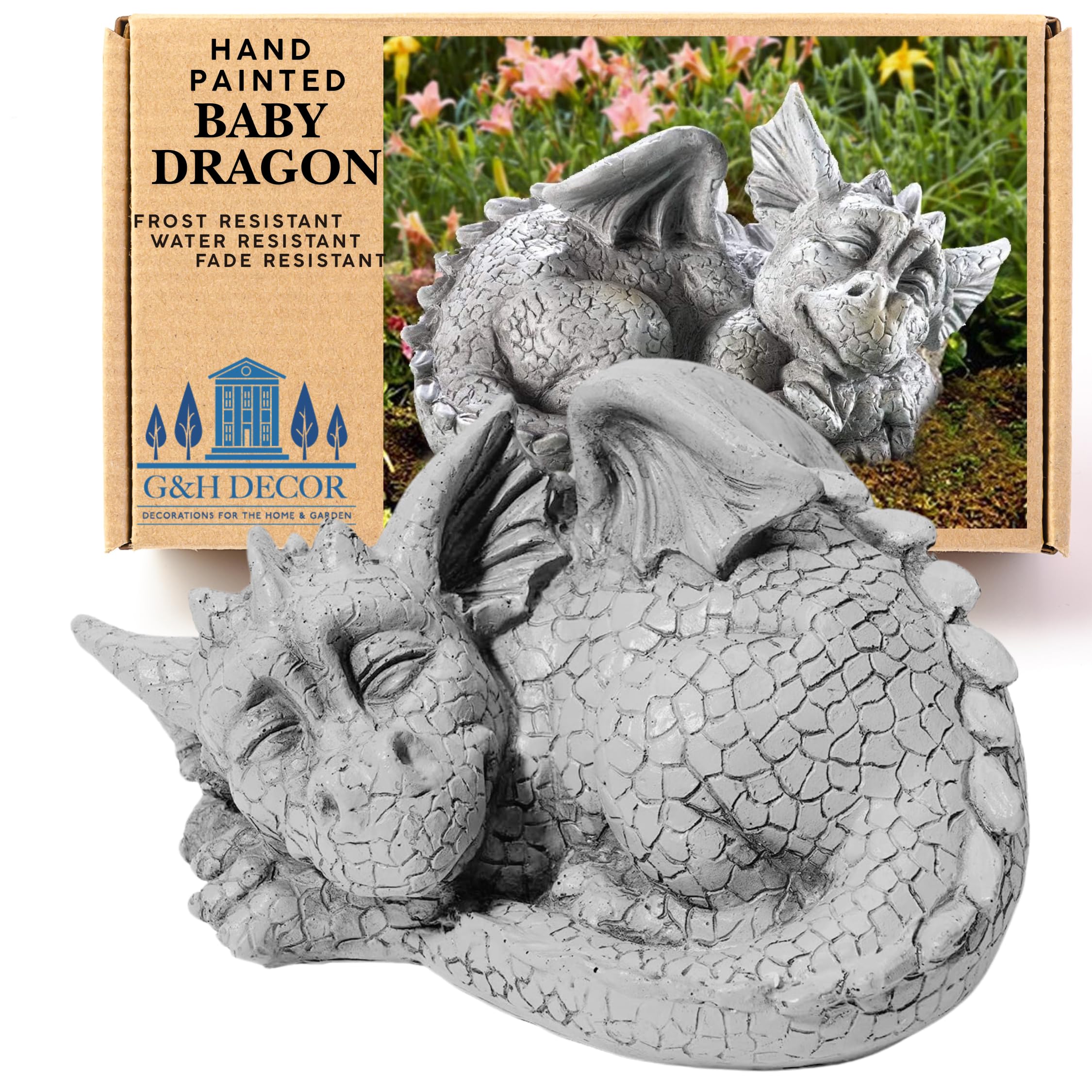 Statuetta Da Giardino Drago Cucciolo Fantasy In Poliresina - 13 Cm, Dipinta A Mano, Resistente Alle Intemperie