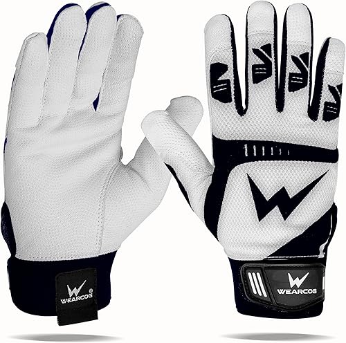 WEARCOG Guantes de bateo de béisbol  Cómodos guantes de doble protección para la muñeca con agarre fuerte, guantes de sóftbol para jóvenes y adultos