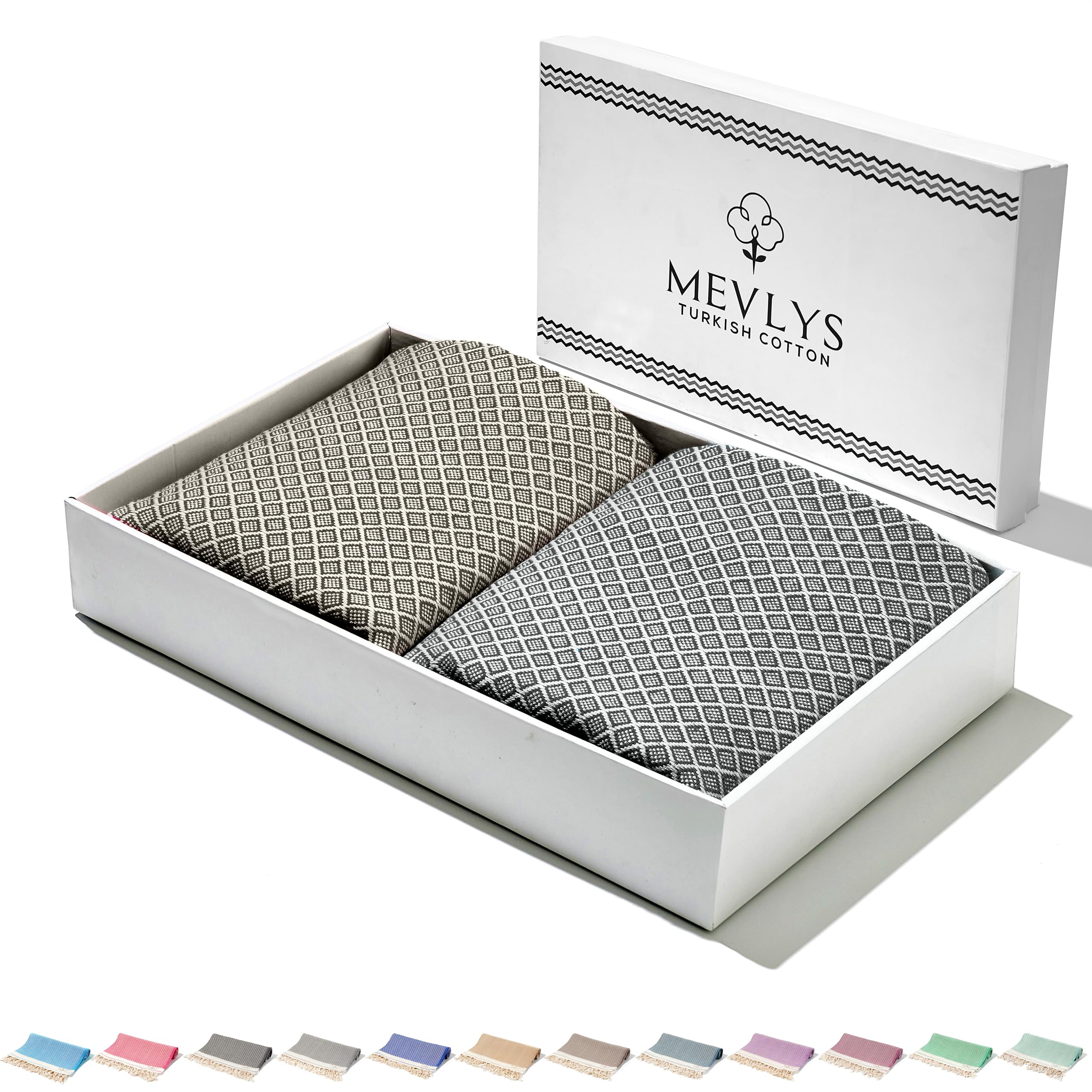 MEVLYS Strandtuch Hamamtuch [2er Pack] Saunahandtuch Saunatuch Badetuch Duschtuch Strandhandtuch Picknickdecke Baumwolle Extra Leicht Damen&Herren (Latte/Anthrazit)