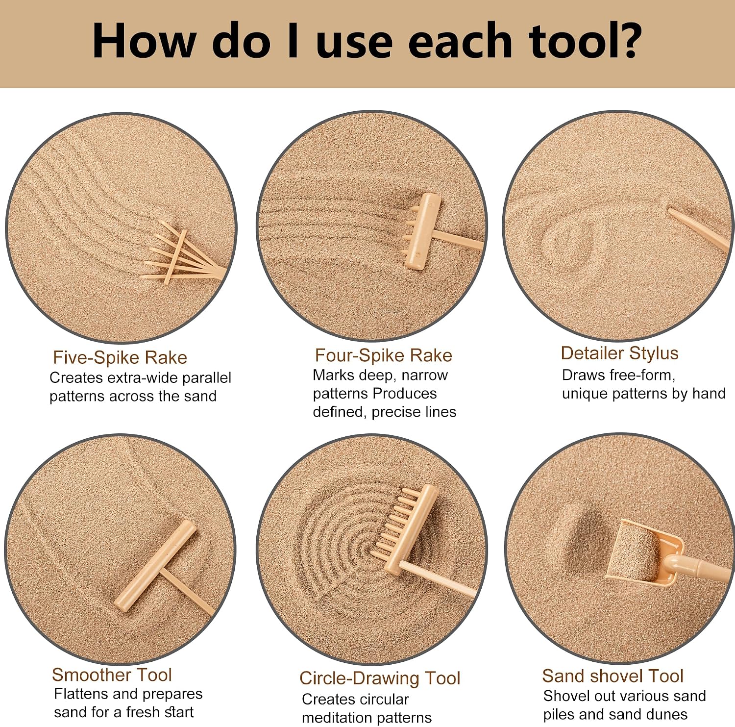 Zen Sand Garden Kit for Desk with Incense Stick Holder 11"x7.5" 6 Tools, 16 Accessories