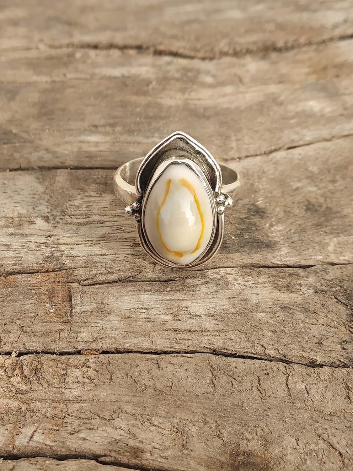 Cowrie Shell Ring, Sterling Silver Ring, Statement Ring, Bohemian Ring, Boho Ring, Money Cowrie Ring, Seashell Ring, Antique Ring, Bridesmaids Gift For Her, Gypsy Ring, Genuine Stone Ring