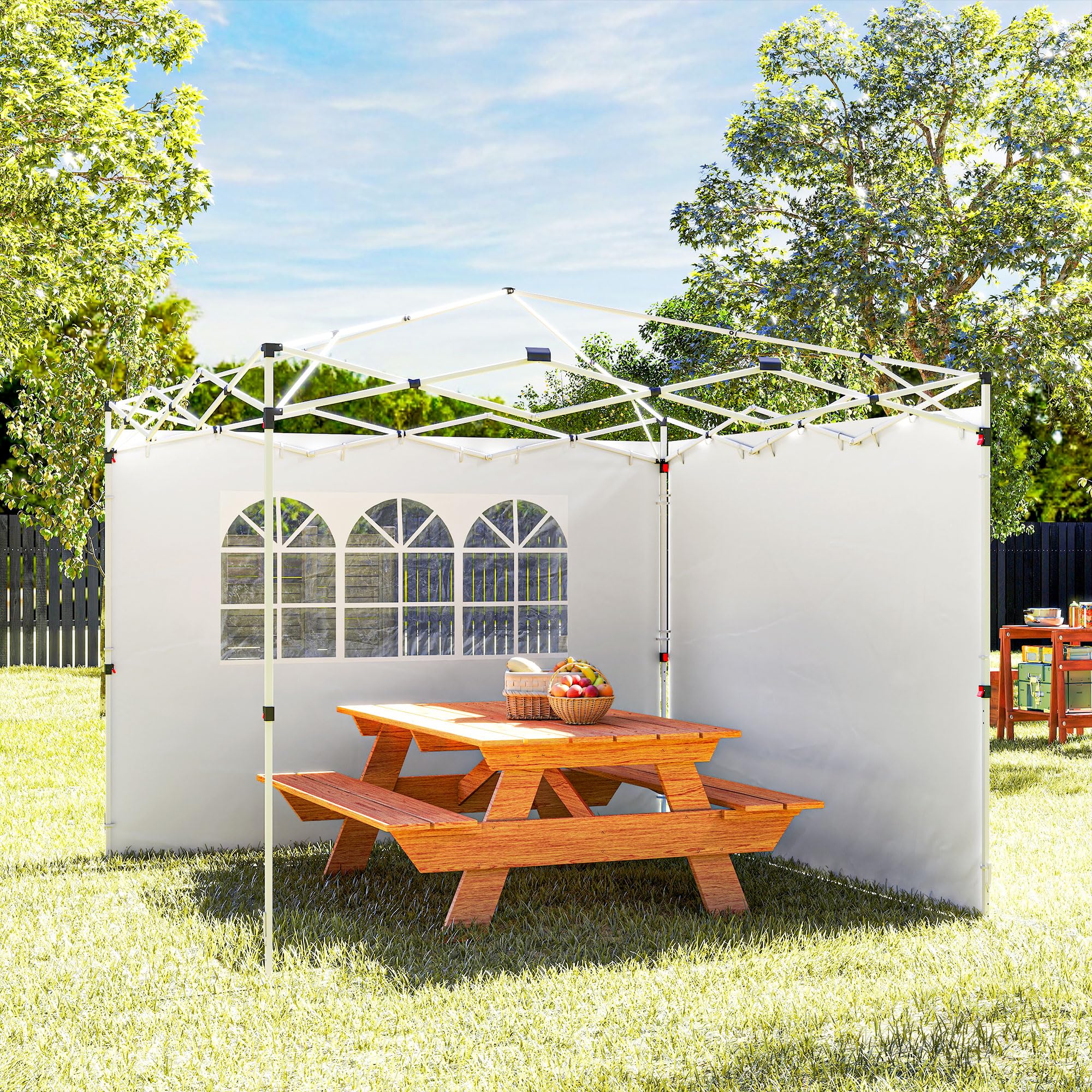 Outsunny Parois latérales pour tonnelle 3 x 3 m Panneaux pour pavillon avec fenêtre Lot de 2 Tissu Oxford 210D Blanc