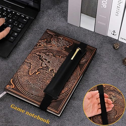 Miniatura 2 de FEIDIAO Cuaderno de viaje de cuero con relieve de mapa vintage, diario de escritura A5, cuaderno de diario, hecho a mano antiguo, tapa dura rayado,