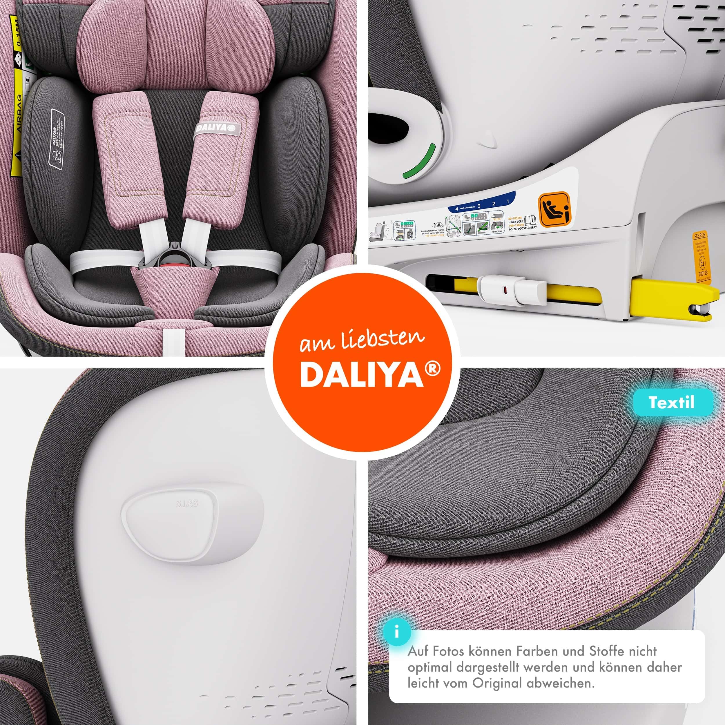 Daliya® Kindersitz ROTAZIONE | I-SIZE 40-150 cm | 8 Pos. | Isofix | (SIP) | Top Tether | 360° | 5 Punkt Gurt | Gruppe 0+ / I/II/III 0-36 KG | Neueste Zulassungs UN ECE Reg. 129 (Rosa)