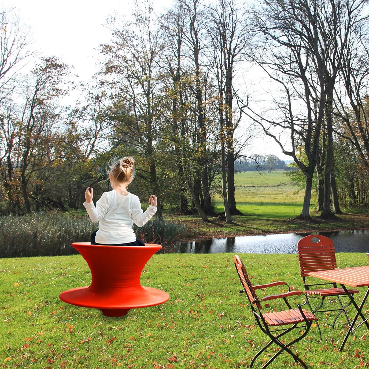 360° Rotating Gyro Spun Seat – Ergonomic Spinning Swivel Design for Kids, Durable, Modern Indoor/Outdoor Fun (Red)