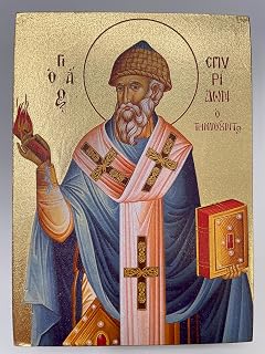 Saint Spyridon Christian Icon (4.5" x 5.5" Textured Gold Foil)