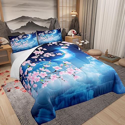 Miniatura 2 de Castle Fairy Juego de edredón de flores rosadas, tamaño matrimonial, con estrellas, luna, cielo nocturno, galaxia, para niñas, mujeres, decoración