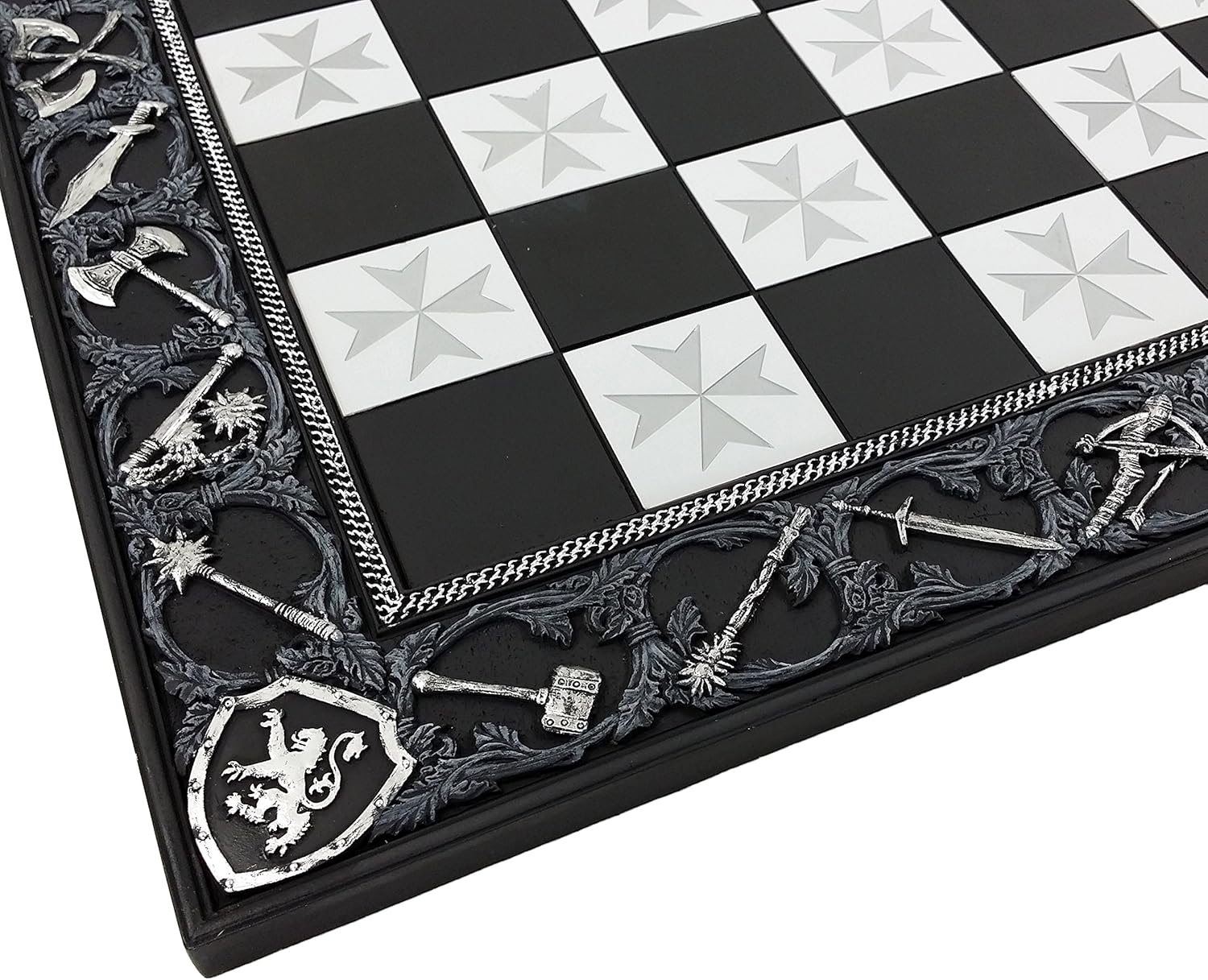 HPL Medieval Times Crusades Blue and White Armored Maltese Knights Chess Set with 17" Board