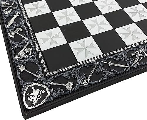 HPL Tablero de ajedrez medieval con cruz maltesa de 17 pulgadas, color negro y plateado con cuadrados de 1 5/8 pulgadas
