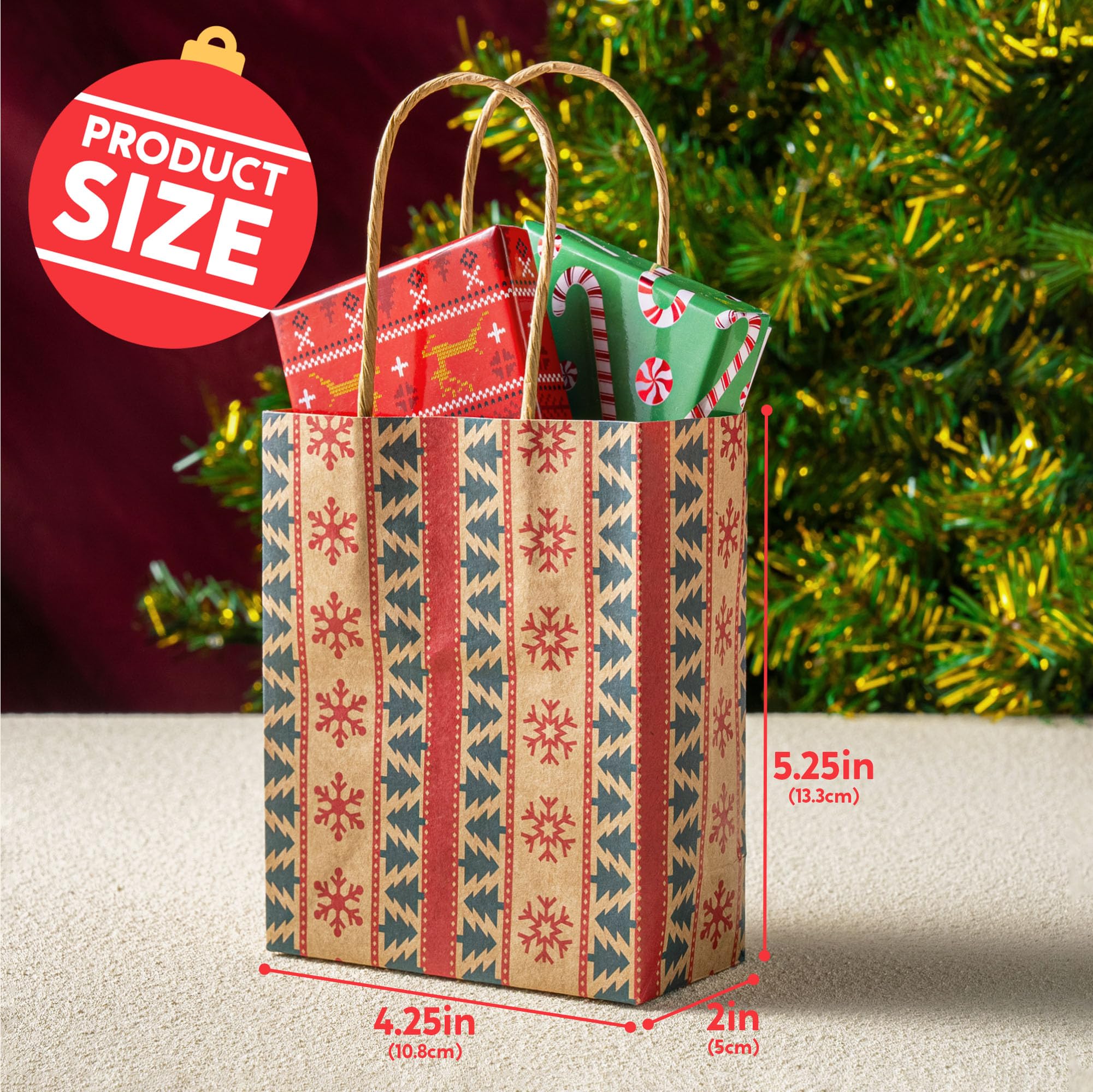 JOYIN 24 sacchetti regalo natalizi in carta kraft con manici, riutilizzabili, per regali di festa, decorazioni giganti, bomboniere e forniture decorative (13,2 x 10,25 x 2)