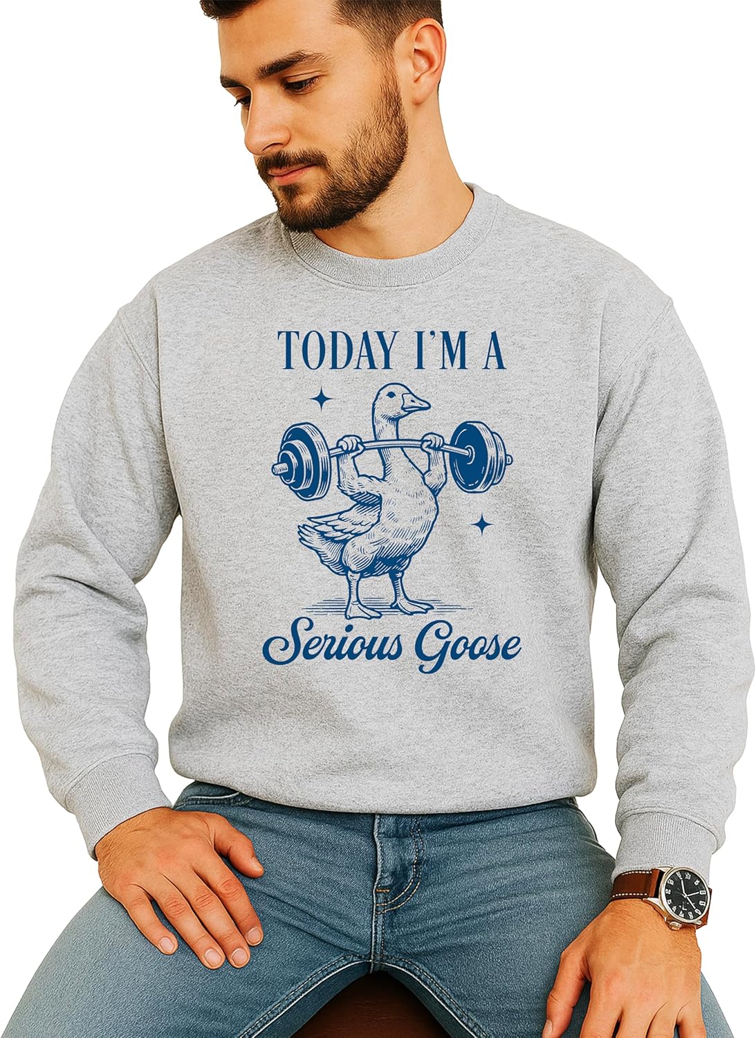 Olive Loves Apple Serious Goose Weightlifting Sweatshirt for Men, Women & Teens Crossfit Bodybuilding Pullover