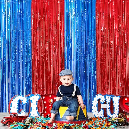Miniatura 8 de KatchOn - Serpentinas rojas y azules, paquete de 2 unidades, extra grande, 8 x 6.4 pies, cortina de flecos rojos y azules, decoraciones de fiesta
