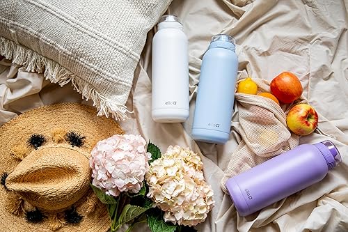 Miniatura 199 de Ello Cooper - Botella de agua de acero inoxidable de 22 onzas con 2 tapas, una de chupito y otra con popote | A prueba de fugas, doble pared y