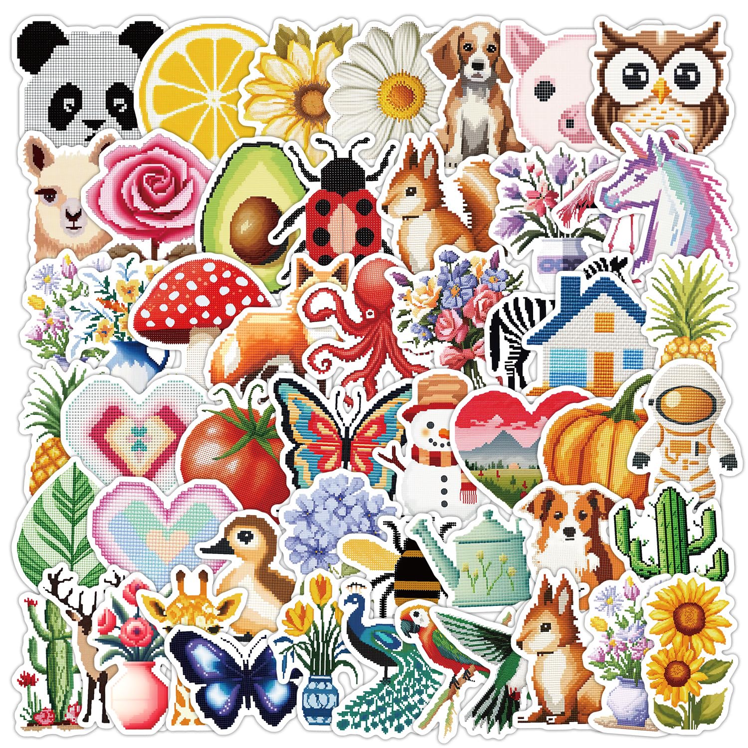 50 Pcs Cute Pixel Stickers for Phone,Guitar,Laptop,Water Bottles,Skateboard,Luggage,Bicycle,Nordic Style Stickers Waterproof Vinyl,Graffiti Decorate for Teens Girls Boys Child Motivate Gift