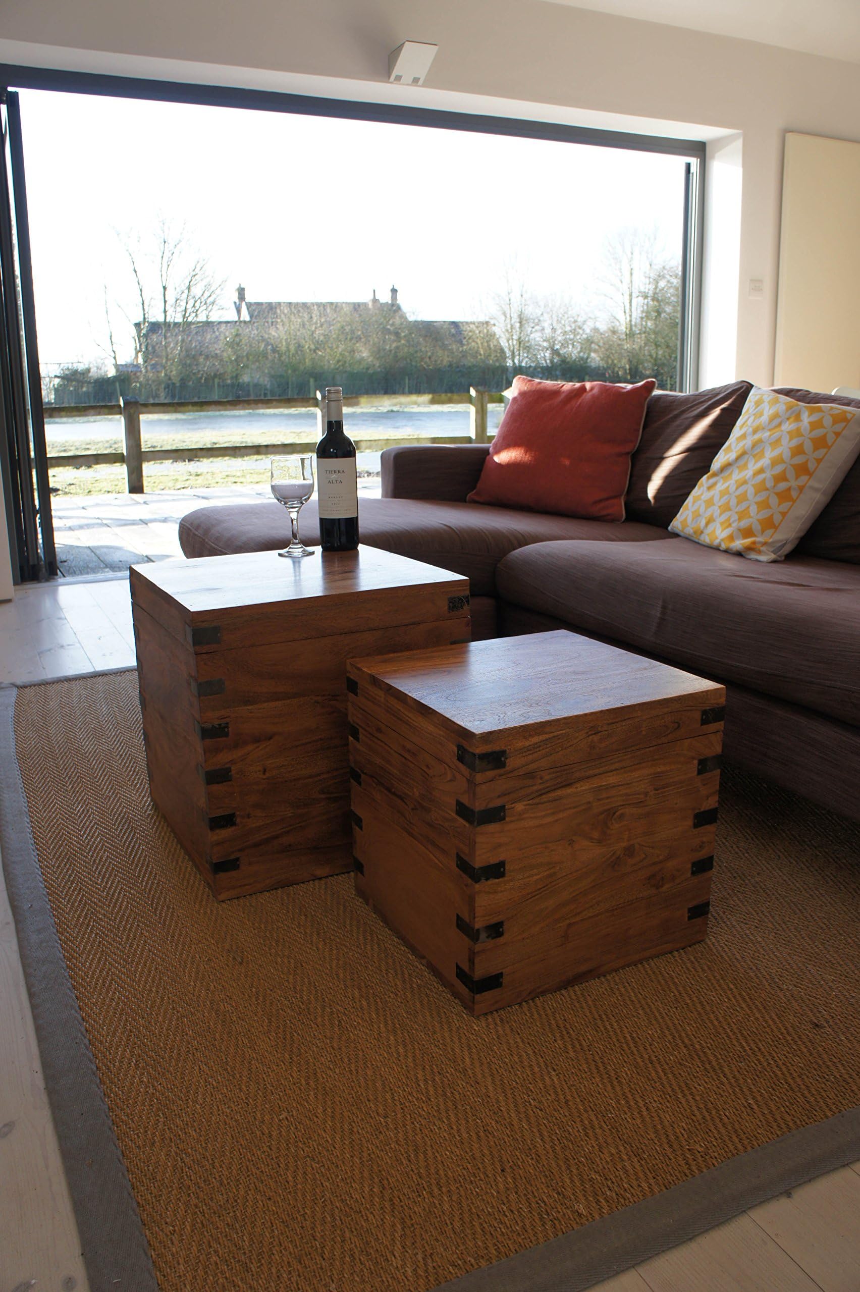 EcoIndia Sheesham Yuma nest of chest side tables storage cube hardwood traditional