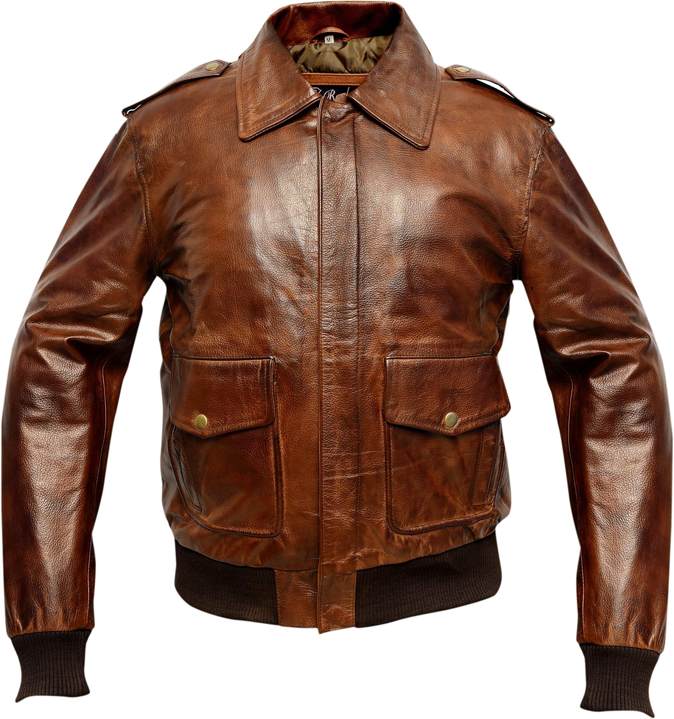 A2 Waxed Distressed Brown Real Cowhide Leather Bomber Flight Jacket