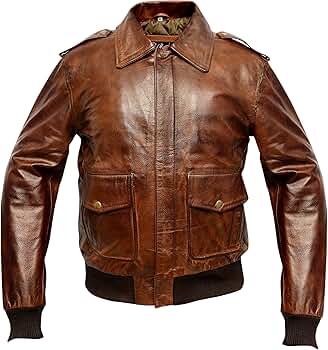 A2 Waxed Distressed Brown Real Cowhide Leather Bomber Flight