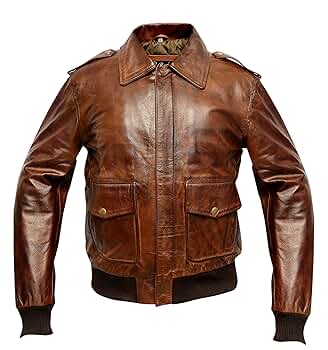 A2 Waxed Distressed Brown Real Cowhide Leather Bomber Flight