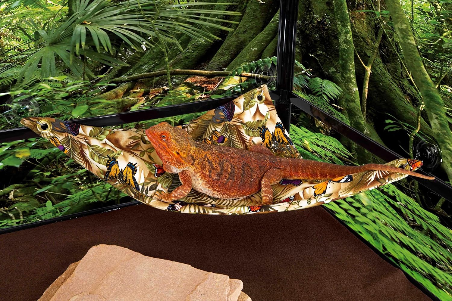Hammock for Bearded Dragons, Butterflies and Leaves Fabric with Suction Cup Hooks