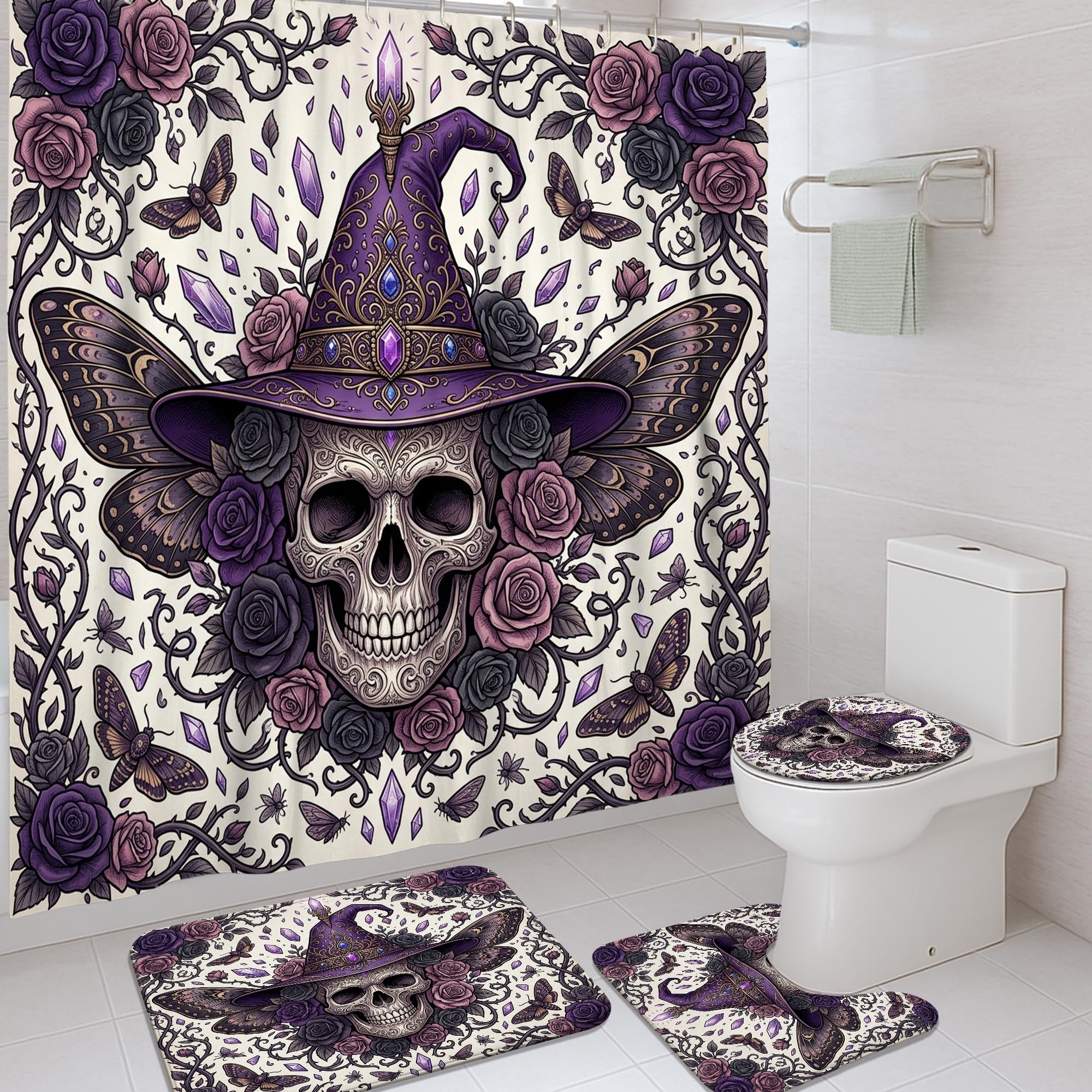 Rideau de douche textile imperméable 183x183 cm avec tapis doux