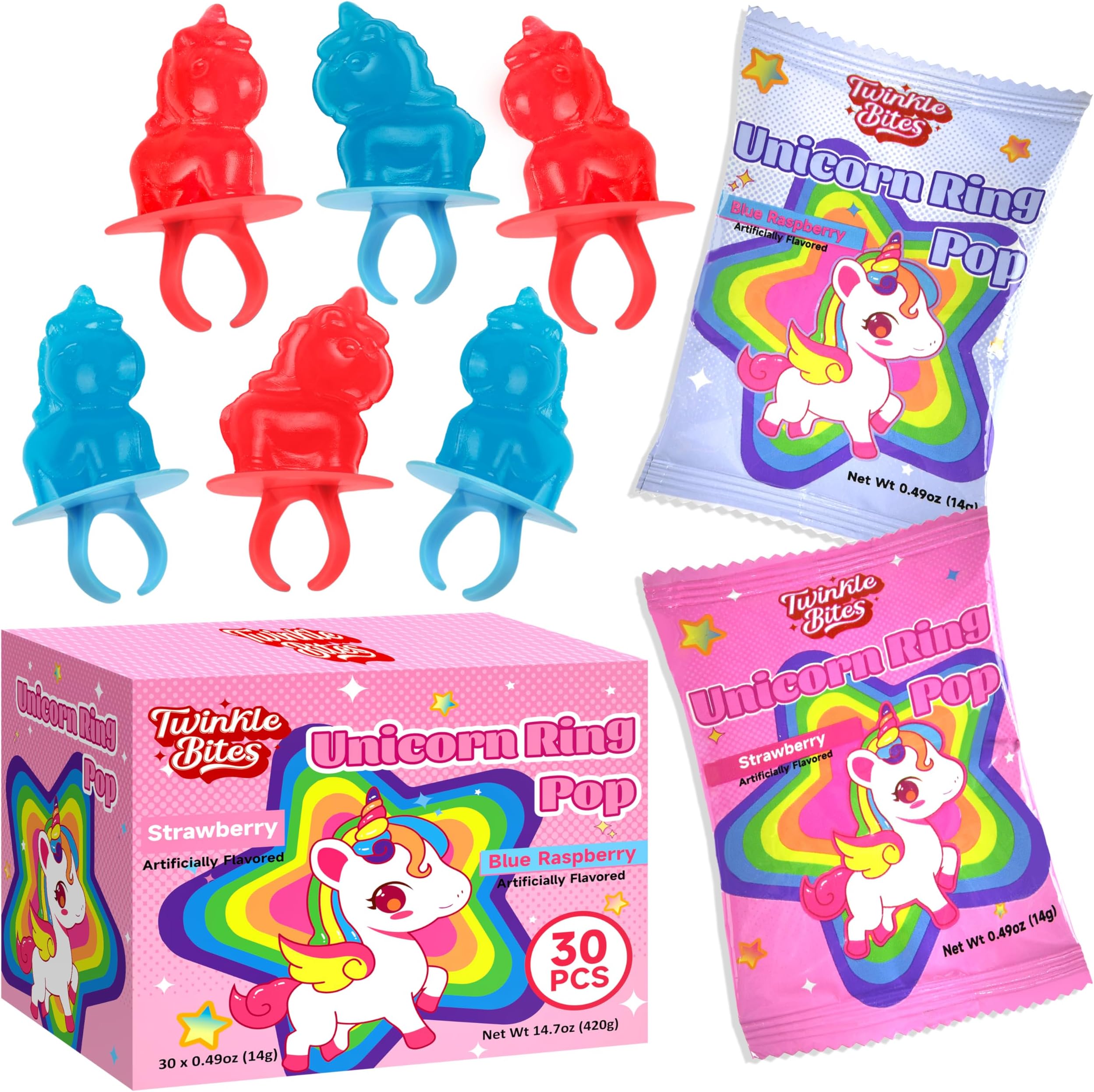 30 Pack Unicorn Ring Candy - Individually Wrapped - Unicorn Party Favors - Bulk Candy Use For Kids, Adults, Classroom, Pinata - Unicorn Birthday Decorations