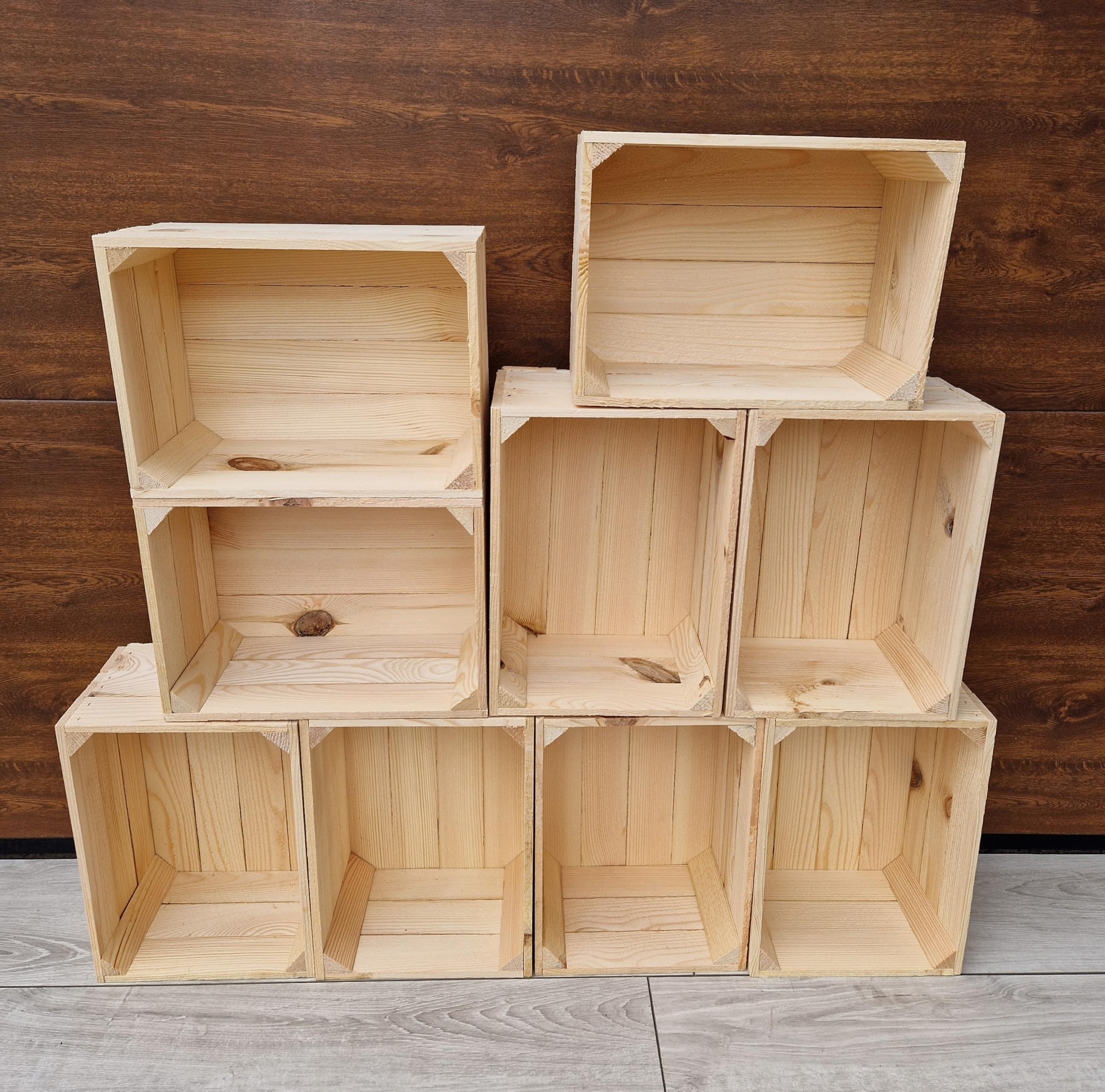 PYXIDAS Amazing Wooden Crates - Unique Style and Functionality for Your Home. Perfect for Storage and Interior Decoration. (Naural 9 Crates, 35x25x19)