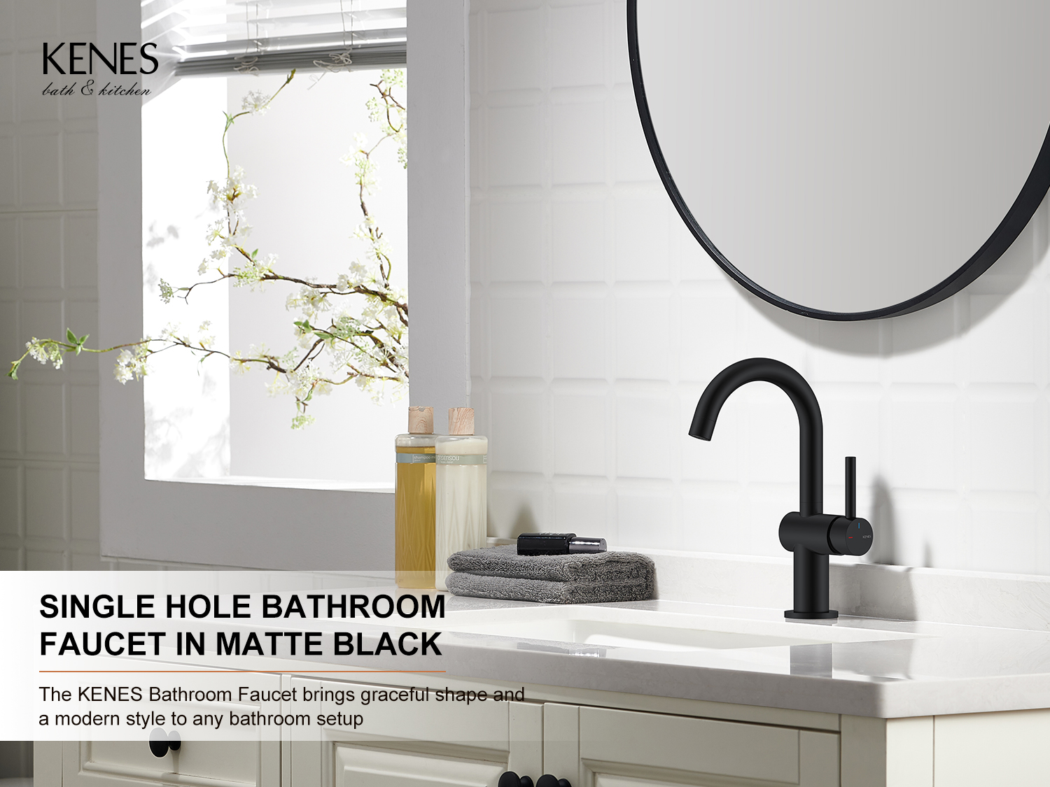 KENES Matte Black Bathroom Sink Faucet, Bathroom Faucets Single