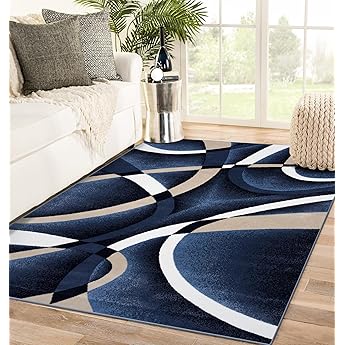 2305 Geometric Abstract Blue 5x7 Area Rugs for Living Room