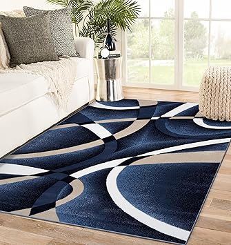 2305 Geometric Abstract Navy 5x7 Area Rugs for Living Room