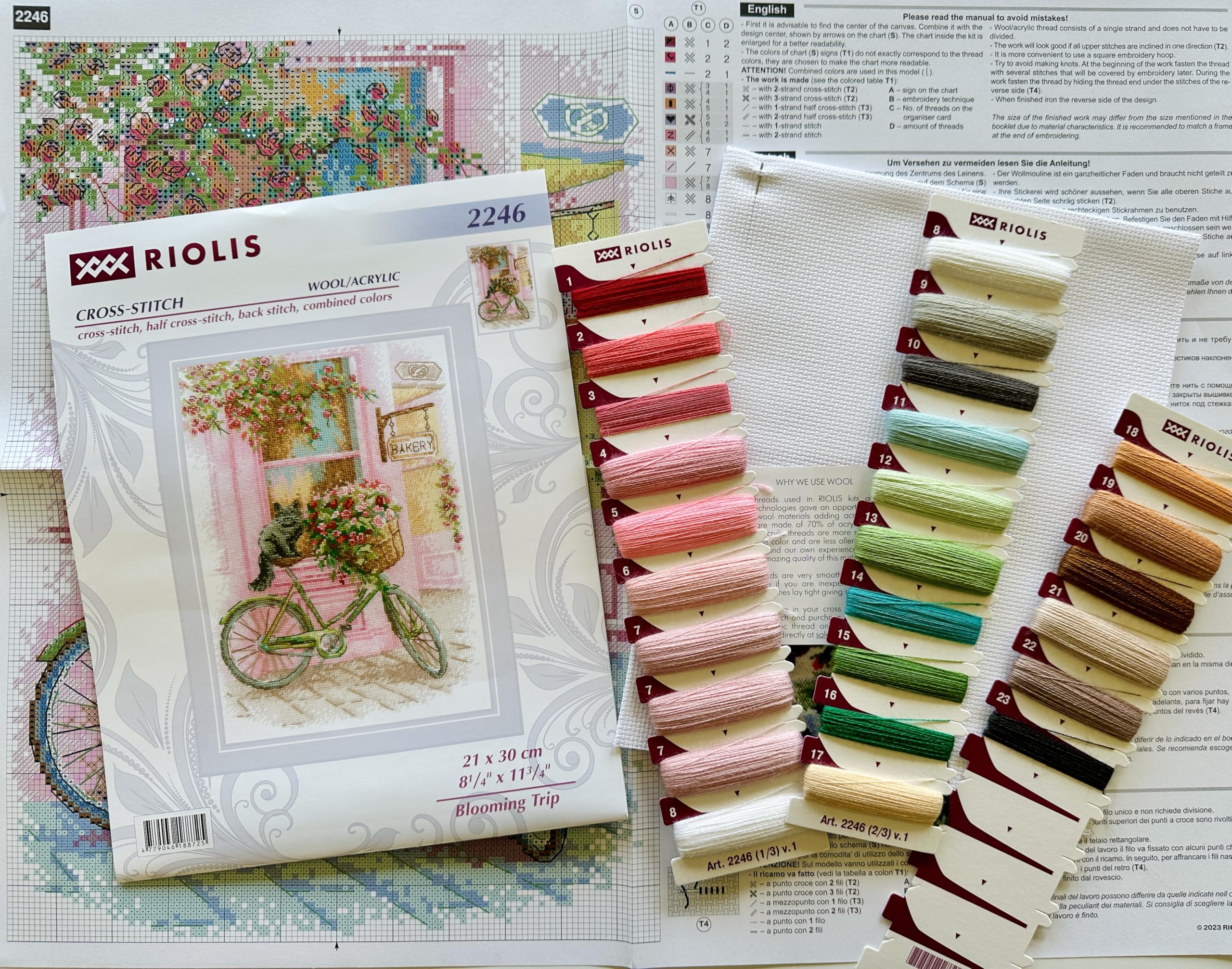 RIOLIS - Viaggio in fiore 2246, Punto croce 21x30cm, Punto croce kit da ricamare, Disegni da ricamare, Embroidery kit, Set punto croce, Kit ricamo punto croce
