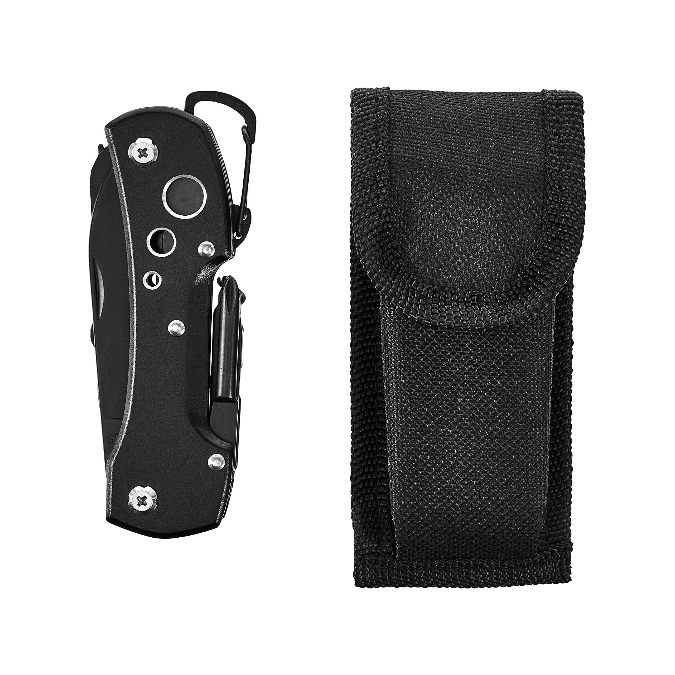 Amazon Basics Coltello multiuso tascabile 15 in 1 con custodia Nero